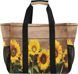 Sunflower Plank Large Tote Bag Canvas Travel Beach Tote Bag Shoulder Grocery Bags Foldable Handbags PoolBag for Women Daily Shopping Vacation Essentials