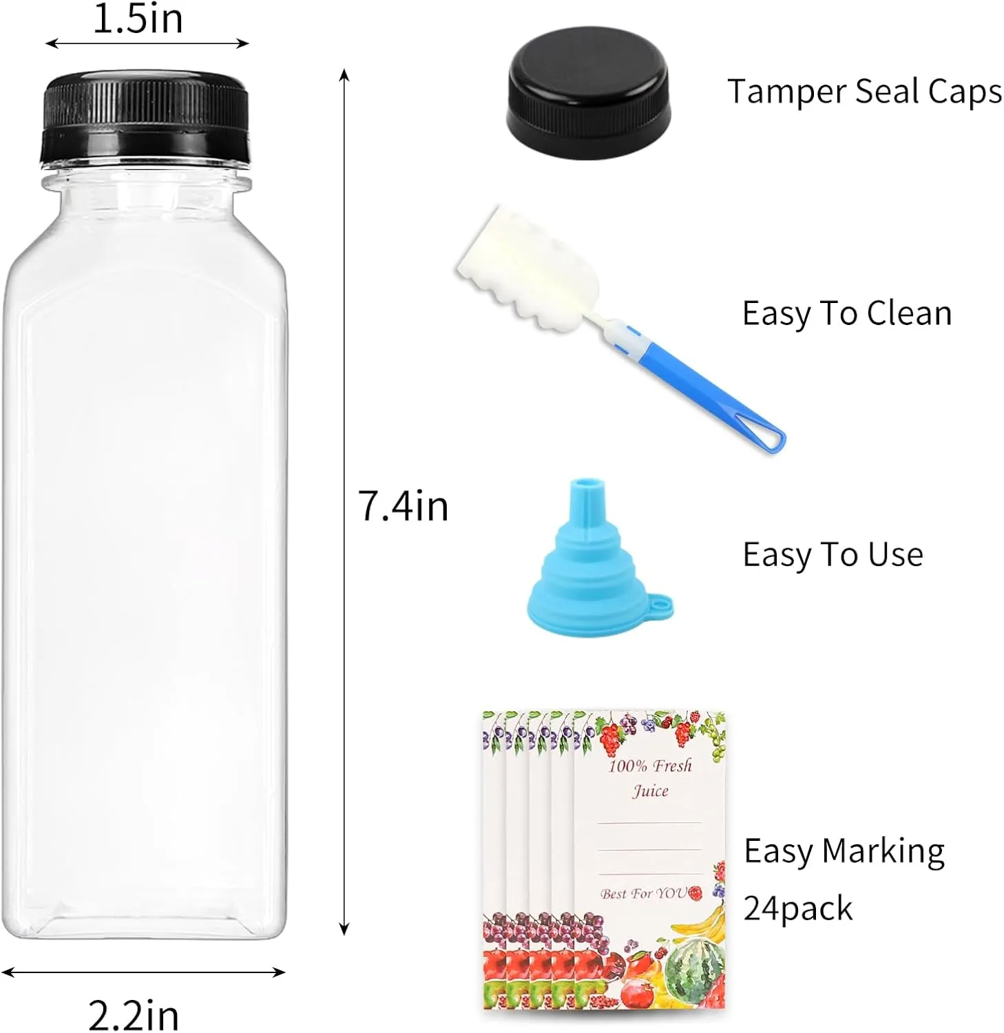 SUPERLELE 20pcs 16oz Juice Bottles, Plastic Juicing Bottles with Caps, Clear Drink Containers with Lids for Drinking, Smoothie and Other Beverages