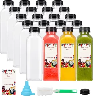 SUPERLELE 20pcs 16oz Juice Bottles, Plastic Juicing Bottles with Caps, Clear Drink Containers with Lids for Drinking, Smoothie and Other Beverages