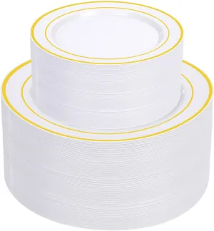supernal 102pcs White and Gold Plastic Plates Disaposable Heavy duty, Fancy Gold Plastic Dinnerware Set included 51 Dinner & Dessert Plates for Party,Birthday and Graduation Decorations 2025 Deals