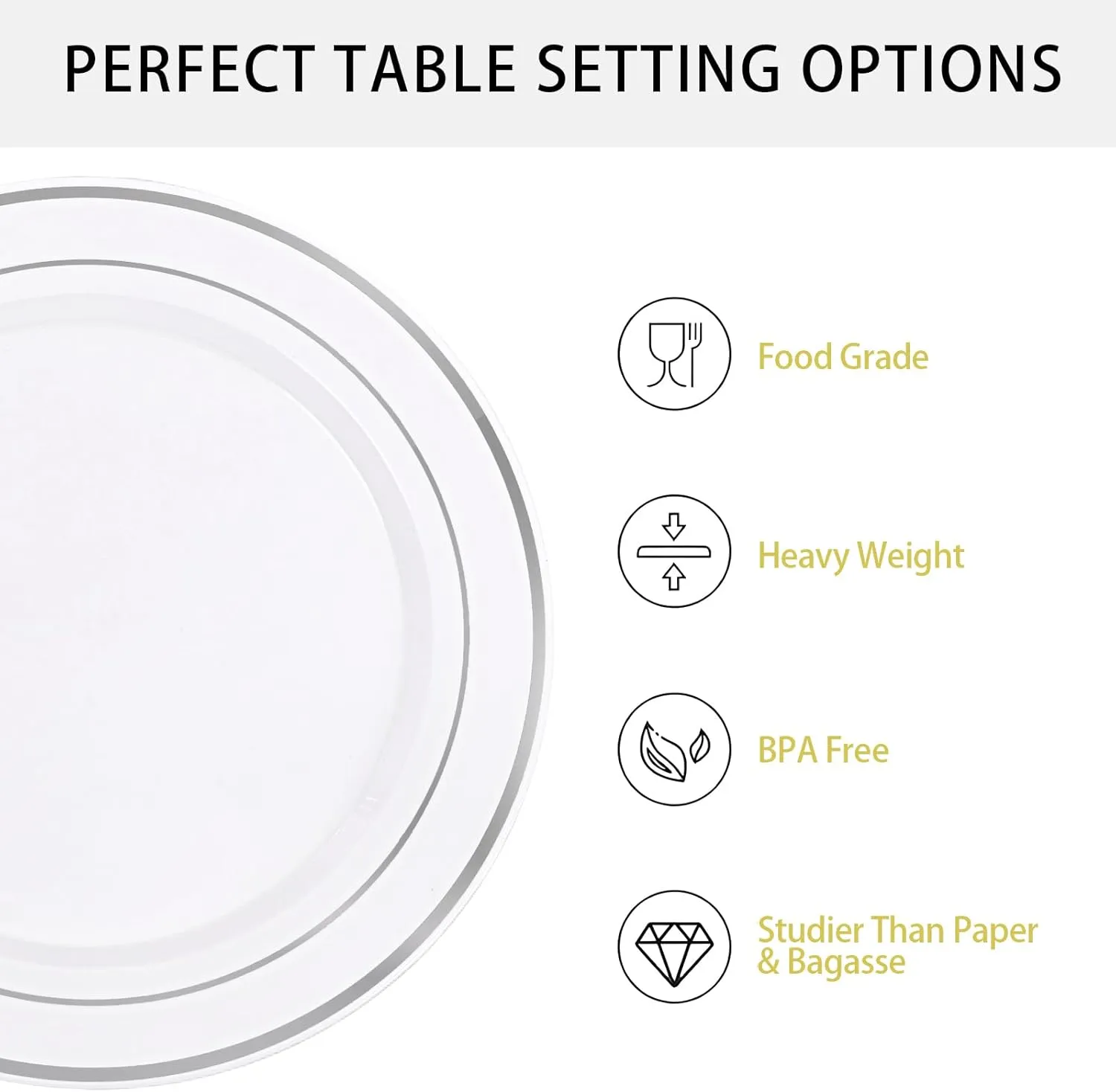 supernal 102pcs White and Silver Plastic Plates Disaposable Heavy Duty, Fancy Silver Plastic Dinnerware Set included 51 Dinner & Dessert Plates for Party,Birthday Graduation Decorations 2025 Deals
