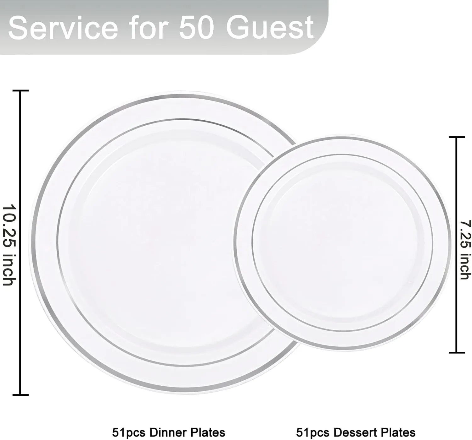supernal 102pcs White and Silver Plastic Plates Disaposable Heavy Duty, Fancy Silver Plastic Dinnerware Set included 51 Dinner & Dessert Plates for Party,Birthday Graduation Decorations 2025 Deals