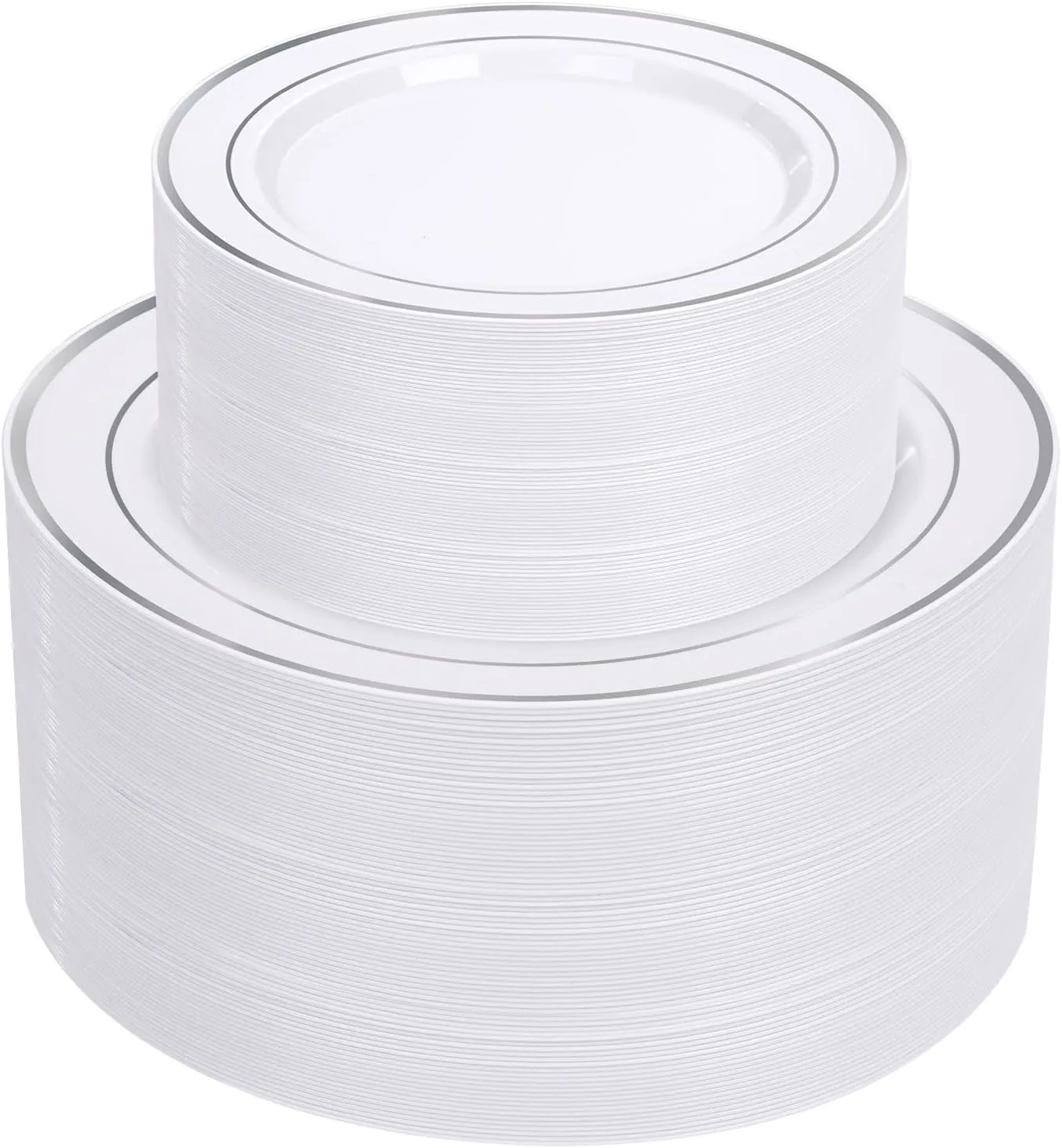 supernal 102pcs White and Silver Plastic Plates Disaposable Heavy Duty, Fancy Silver Plastic Dinnerware Set included 51 Dinner & Dessert Plates for Party,Birthday Graduation Decorations 2025 Deals