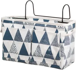 Surblue Bedside Caddy Bedside Storage Bag Hanging Organizer for Bunk, Hospital Beds, Dorm Rooms Bed Rails Camp 4 Pockets and 2 Hooks (Blue Triangle)