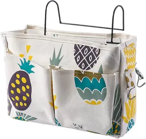 Surblue Bedside Caddy Bedside Storage Bag Hanging Organizer for Bunk, Hospital Beds, Dorm Rooms Bed Rails Camp 4 Pockets and 2 Hooks (Pineapple)
