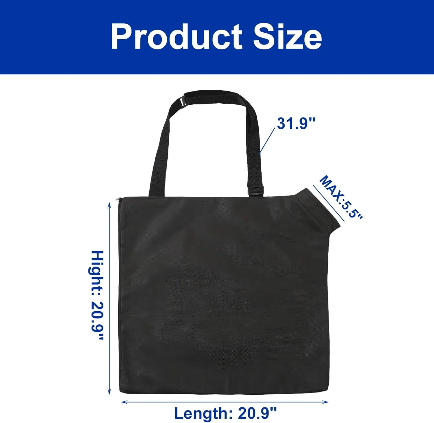 Surblue Blower Leaf Bag, 20.9 x 20.9 inches fits Ultra Blower Rake and Vacuum Leaf Blowers for Garden Lawn, Replacement Collection Dump Bag with Zipper and Shoulder Strap (45L, Black)