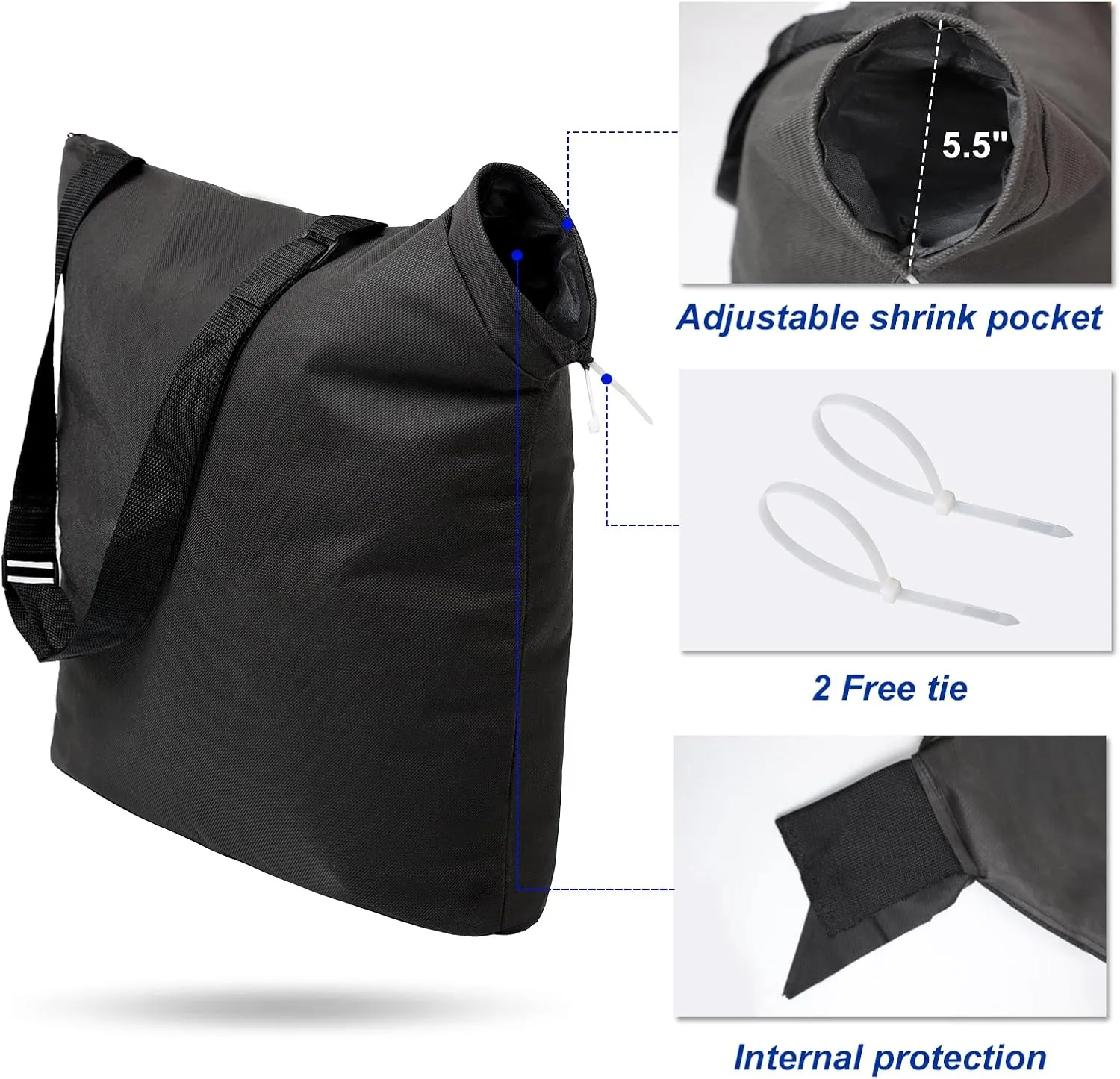 Surblue Blower Leaf Bag, 20.9 x 20.9 inches fits Ultra Blower Rake and Vacuum Leaf Blowers for Garden Lawn, Replacement Collection Dump Bag with Zipper and Shoulder Strap (45L, Black)