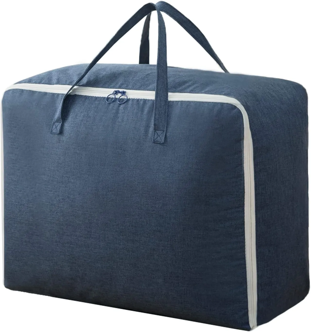 Surblue Clothes Storage Bag Organizer with Durable Handles Thick Fabric Large Capacity for Blanket Comforter Clothing Bedding (Navy, L)