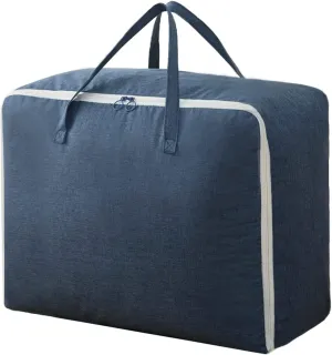 Surblue Clothes Storage Bag Organizer with Durable Handles Thick Fabric Large Capacity for Blanket Comforter Clothing Bedding (Navy, M)