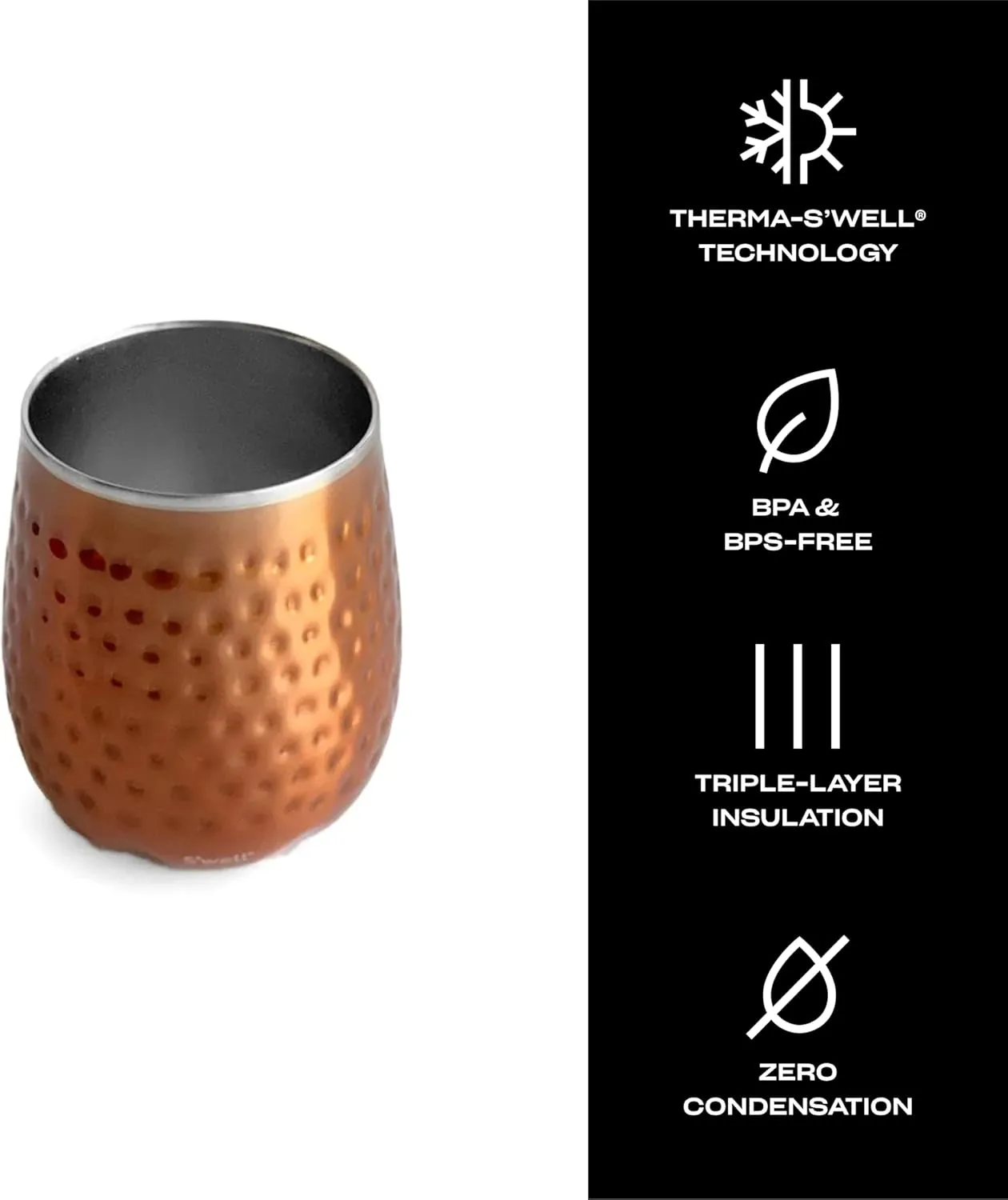S'well Stainless Steel Wine Tumbler, 9oz, Dipped Metallic, Triple Layered Vacuum Insulated Container Keeps Drinks Colder for Longer, BPA Free Barware