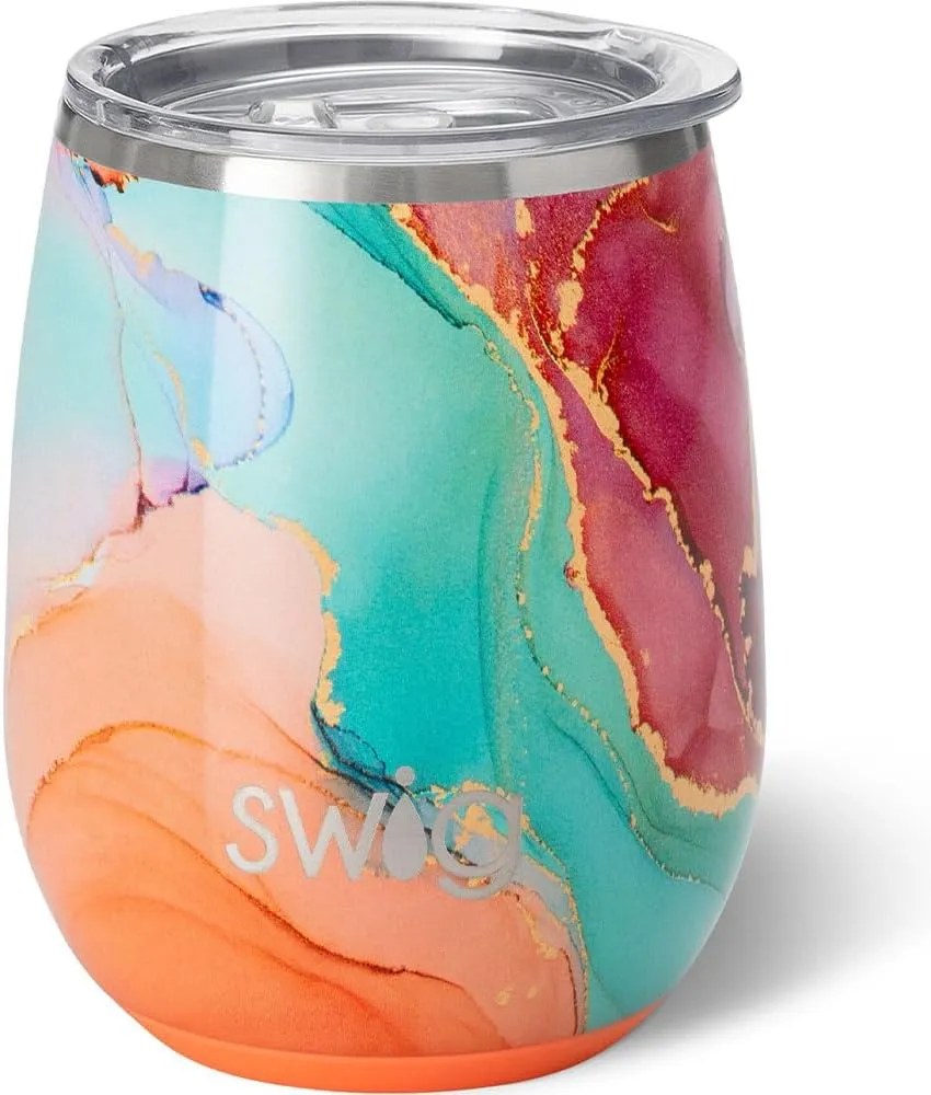 Swig Life 14oz Stemless Wine Cup, Insulated Wine Tumbler with Lid, Stainless Steel Travel Tumbler (Dreamsicle)