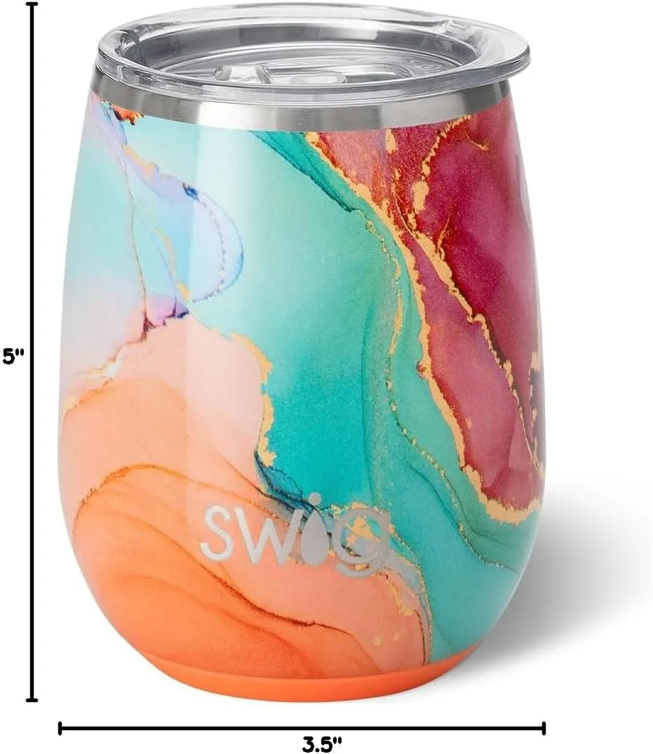 Swig Life 14oz Stemless Wine Cup, Insulated Wine Tumbler with Lid, Stainless Steel Travel Tumbler (Dreamsicle)