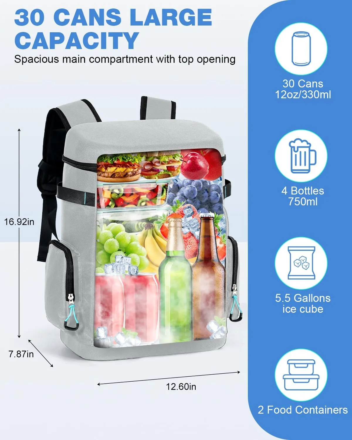 Tactical Cooler Backpack - 30 Can Insulated Waterproof EVA Ice Bag, Leakproof Lightweight Portable Cooler for Camping, Beach, Travel, Picnic, Hiking