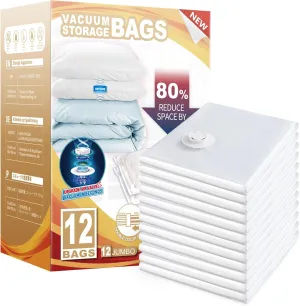 TAILI 12 Pack Vacuum Storage Bags, Jumbo Vacuum Seal Bags for Clothing (40x31 Inch), Space Saver for Bulky Comforter Blankets, Bedding, Pillows, Clothes, Saving More Closet Space