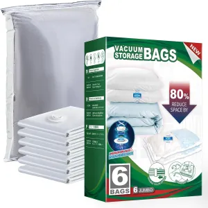 TAILI 6 Pack Vacuum Storage Bags, Jumbo Vacuum Seal Bags for Clothing (40x31 Inch), Large Space Saver for Clothes, Pillows, Bedding, Sweater, Closet Organization