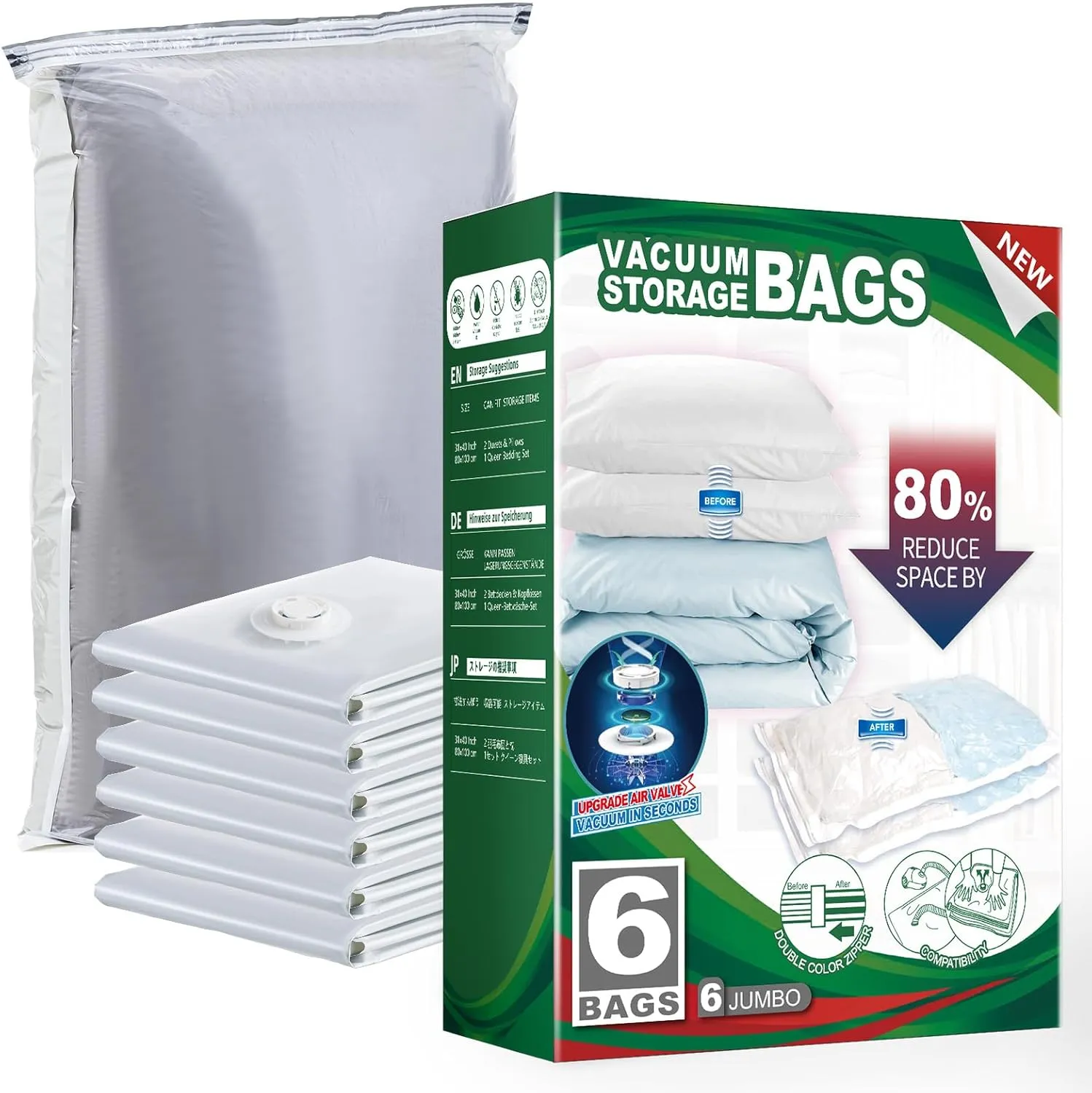 TAILI 6 Pack Vacuum Storage Bags, Jumbo Vacuum Seal Bags for Clothing (40x31 Inch), Large Space Saver for Clothes, Pillows, Bedding, Sweater, Closet Organization