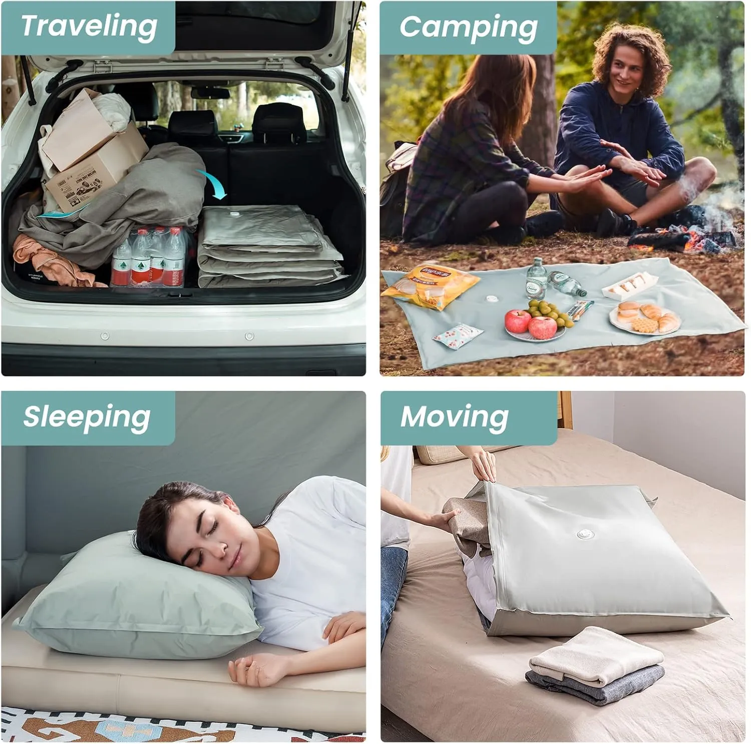 TAILI Fabric Vacuum Storage Bags 4 Pack, Vacuum Seal Bags (40W x 27L inch), Outdoor Space Saver for Camping, Bedding and Clothing, Waterproof, Wearproof, Punctureproof