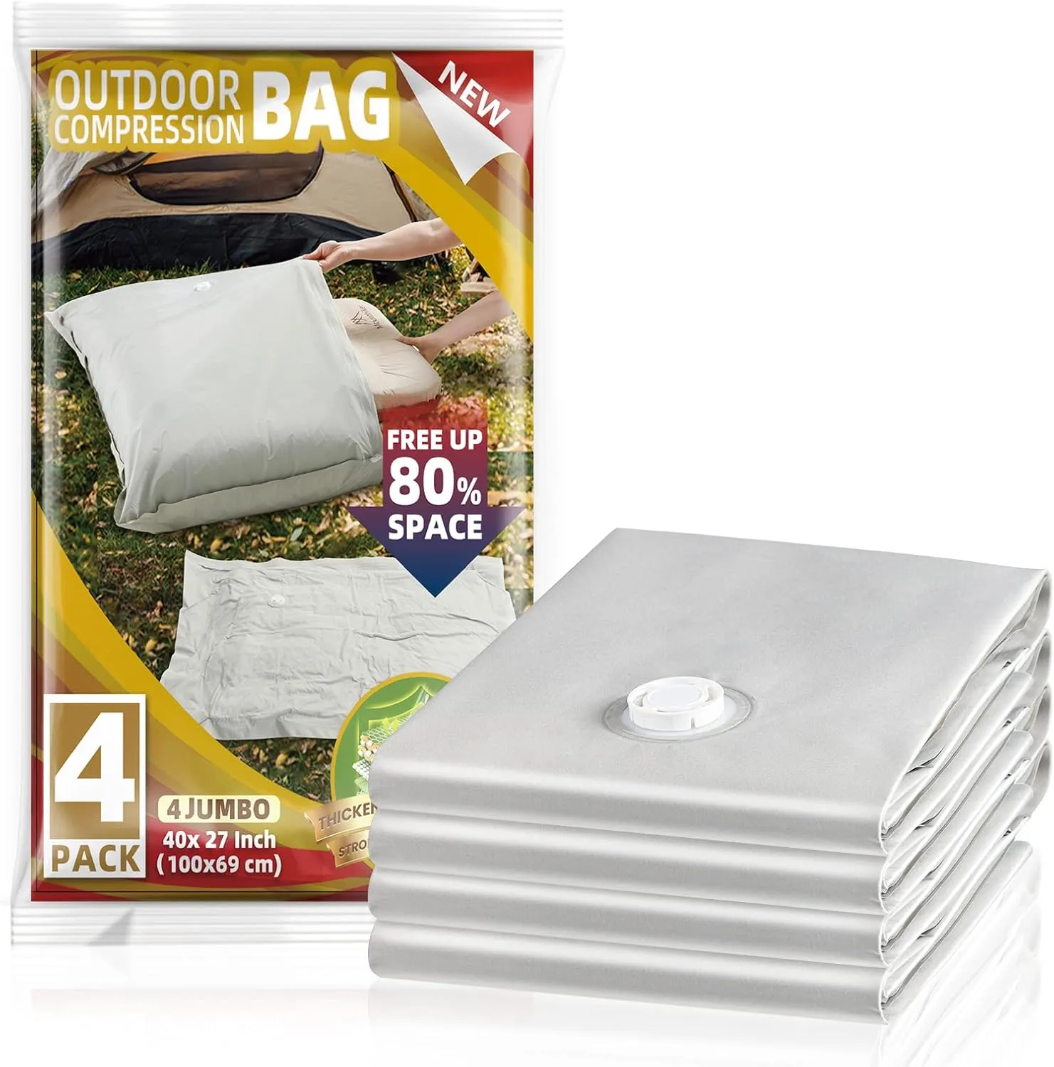 TAILI Fabric Vacuum Storage Bags 4 Pack, Vacuum Seal Bags (40W x 27L inch), Outdoor Space Saver for Camping, Bedding and Clothing, Waterproof, Wearproof, Punctureproof