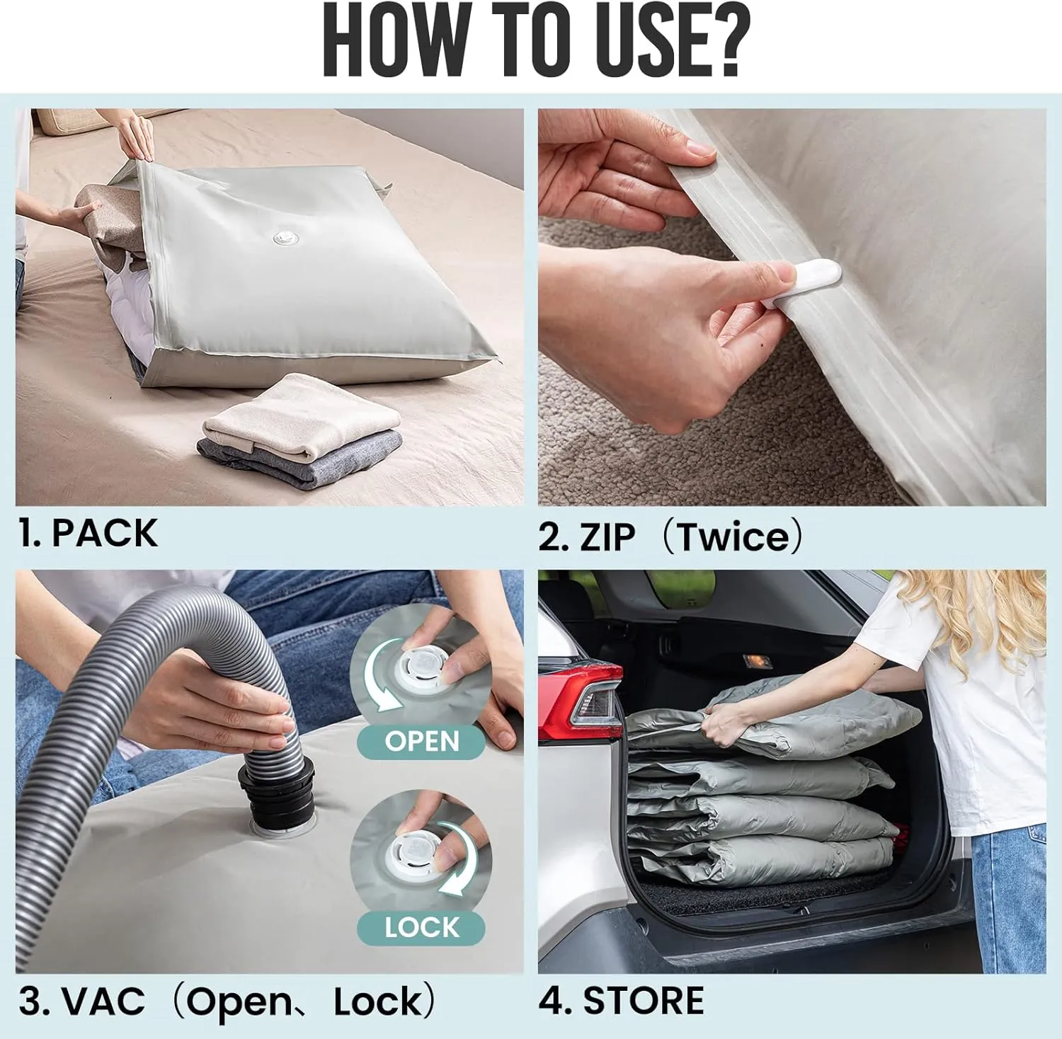 TAILI Fabric Vacuum Storage Bags 4 Pack, Vacuum Seal Bags (40W x 27L inch), Outdoor Space Saver for Camping, Bedding and Clothing, Waterproof, Wearproof, Punctureproof