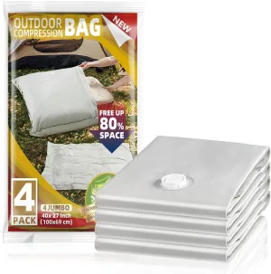 TAILI Fabric Vacuum Storage Bags 4 Pack, Vacuum Seal Bags (40W x 27L inch), Outdoor Space Saver for Camping, Bedding and Clothing, Waterproof, Wearproof, Punctureproof