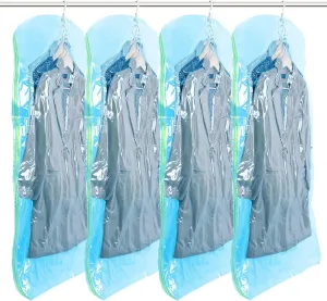 TAILI Hanging Vacuum Storage Sealer Space Saver Bags for Clothes, Suits, Coats or Jackets, Closet Organizer, 4 Pack Jumbo Blue