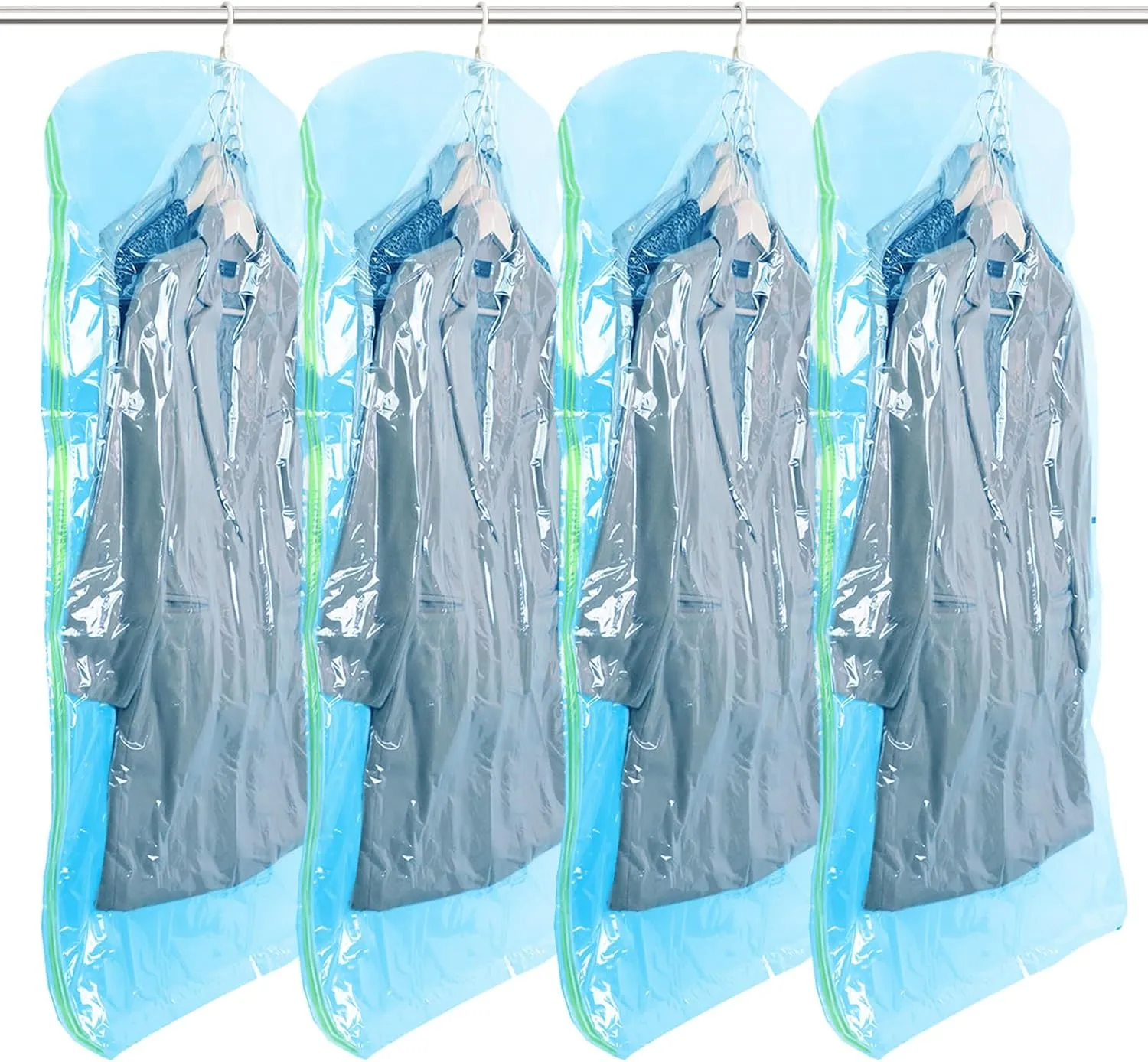 TAILI Hanging Vacuum Storage Sealer Space Saver Bags for Clothes, Suits, Coats or Jackets, Closet Organizer, 4 Pack Jumbo Blue
