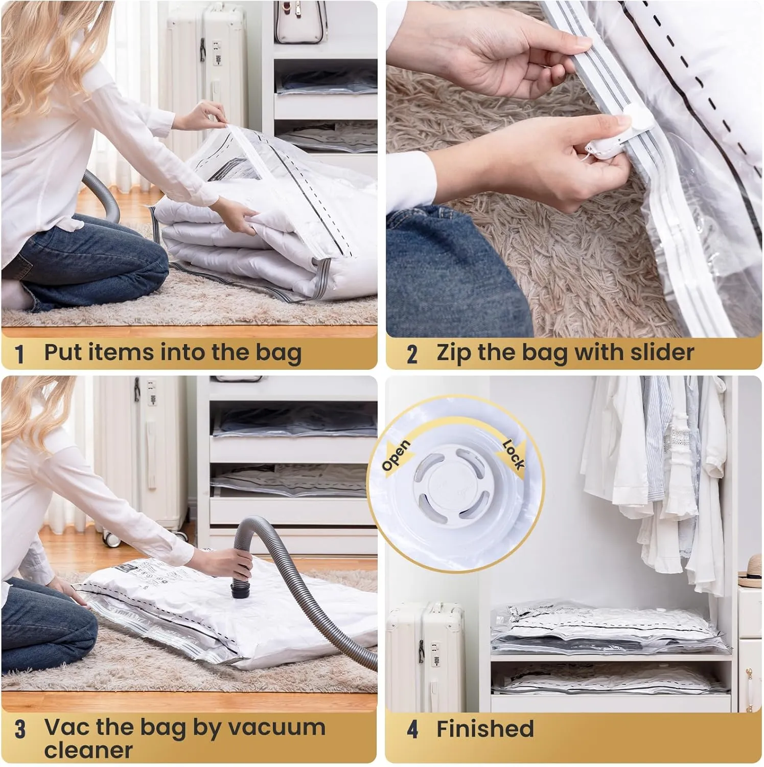 TAILI LONG SIDE ZIP 12 Pack Jumbo Vacuum Storage Bags, Space Saver for Bedding, Towels, Blankets, Pillows, Clothes, Vacuum Seal Bags for Clothing Ideal Under Bed Storage Solution, 40x28 inch