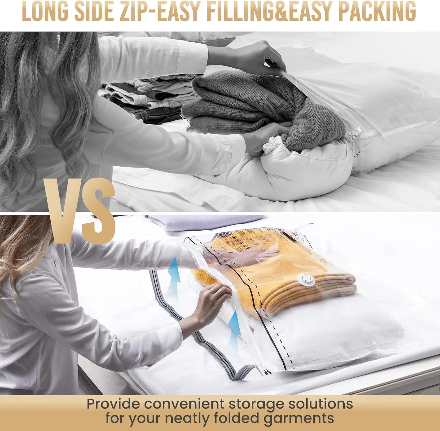 TAILI LONG SIDE ZIP 12 Pack Jumbo Vacuum Storage Bags, Space Saver for Bedding, Towels, Blankets, Pillows, Clothes, Vacuum Seal Bags for Clothing Ideal Under Bed Storage Solution, 40x28 inch