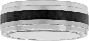 Tantalum Carbide 8mm Silver Tone Satin Finish with Black Carbon Fiber Center and Step Edge Wedding Band, Mens Ring