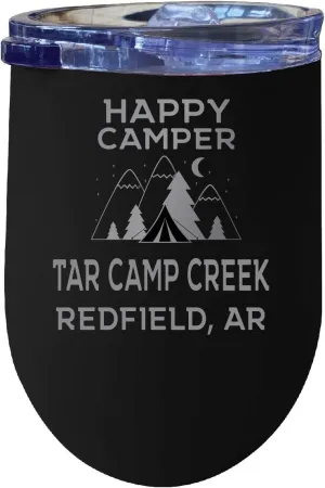 Tar Camp Creek Redfield, Ar Souvenir 12 oz Black Laser Etched Insulated Wine Stainless Steel Tumbler