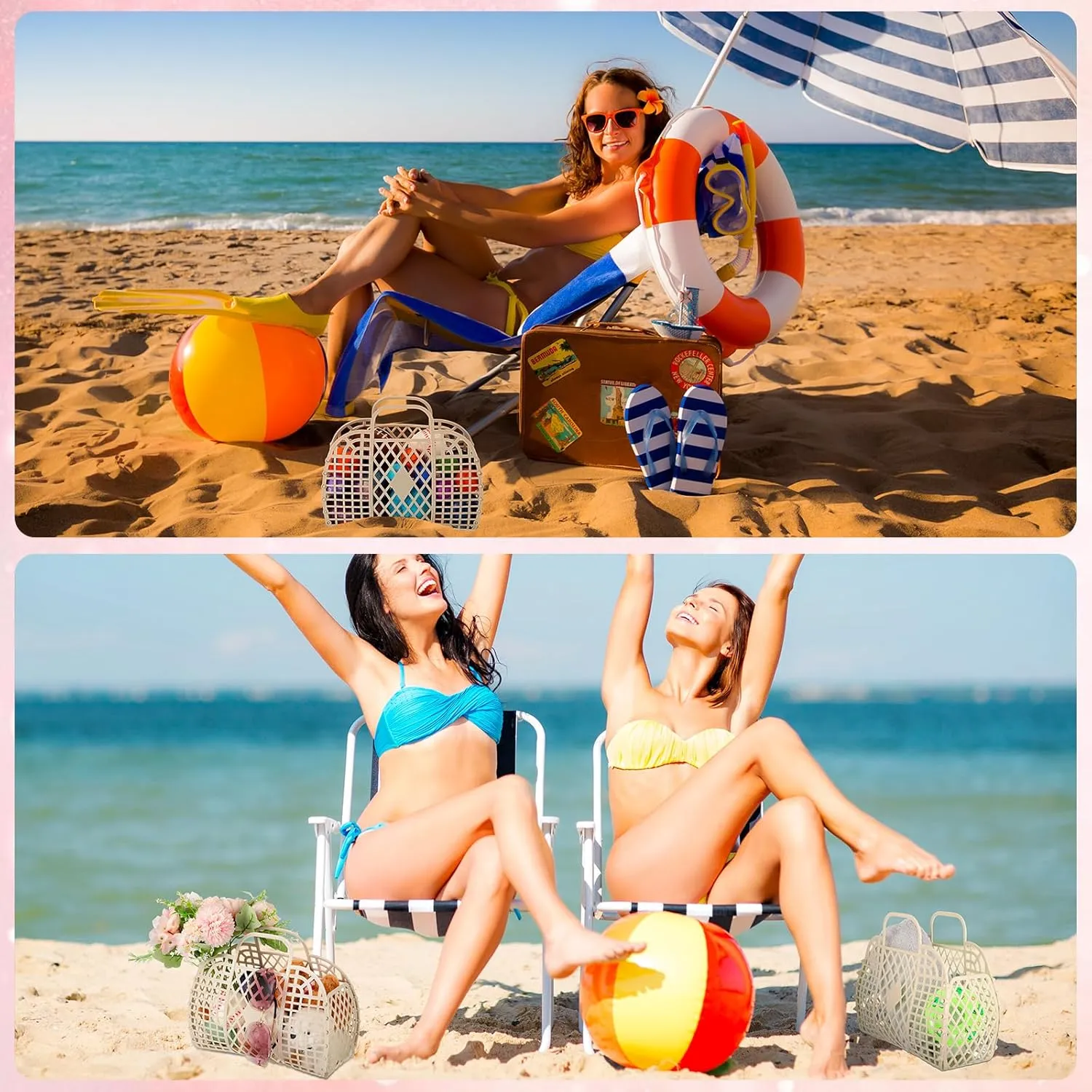 Tatuo 8 Pcs Jelly Purse Jelly Basket Beach Bags Reusable Handbags Plastic Easter Egg Basket for Women Girls kid