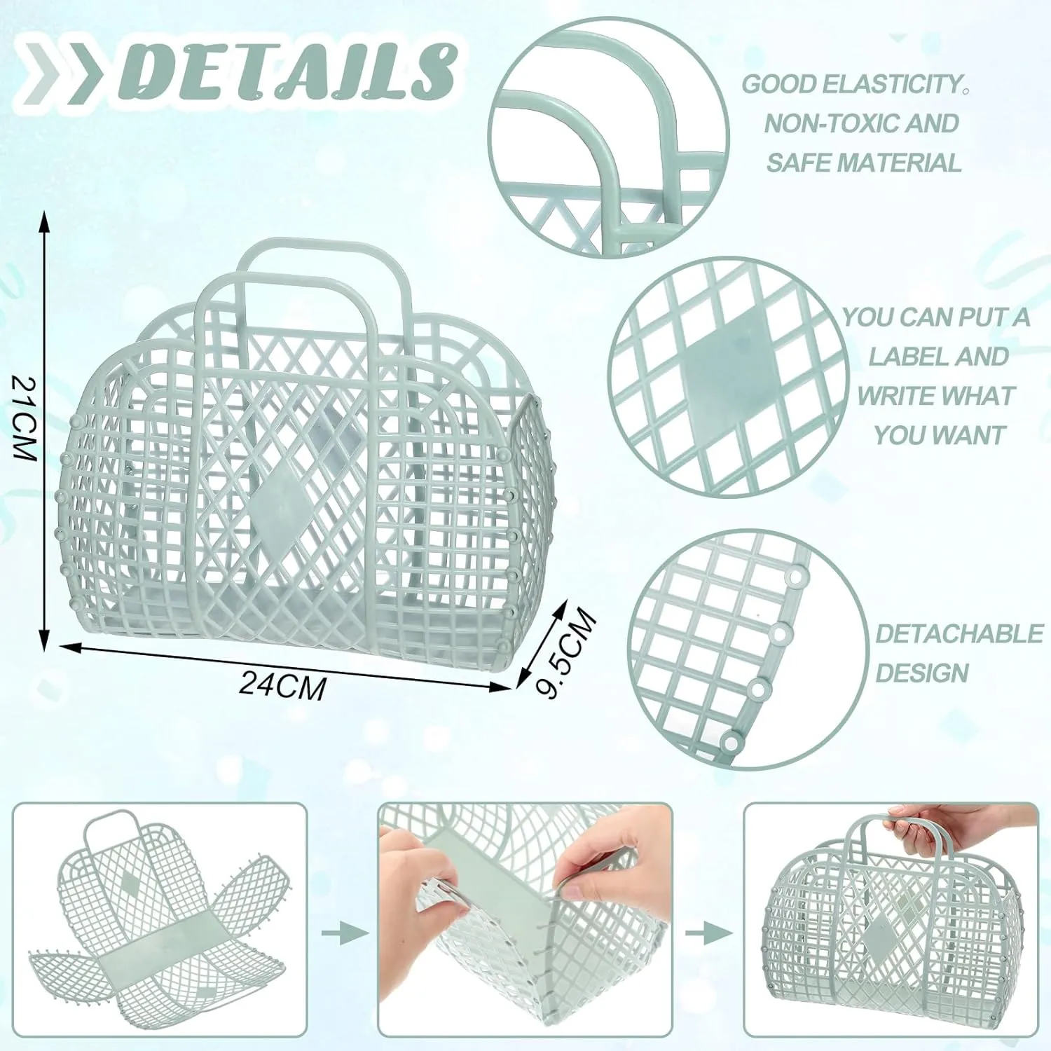 Tatuo 8 Pcs Jelly Purse Jelly Basket Beach Bags Reusable Handbags Plastic Easter Egg Basket for Women Girls kid