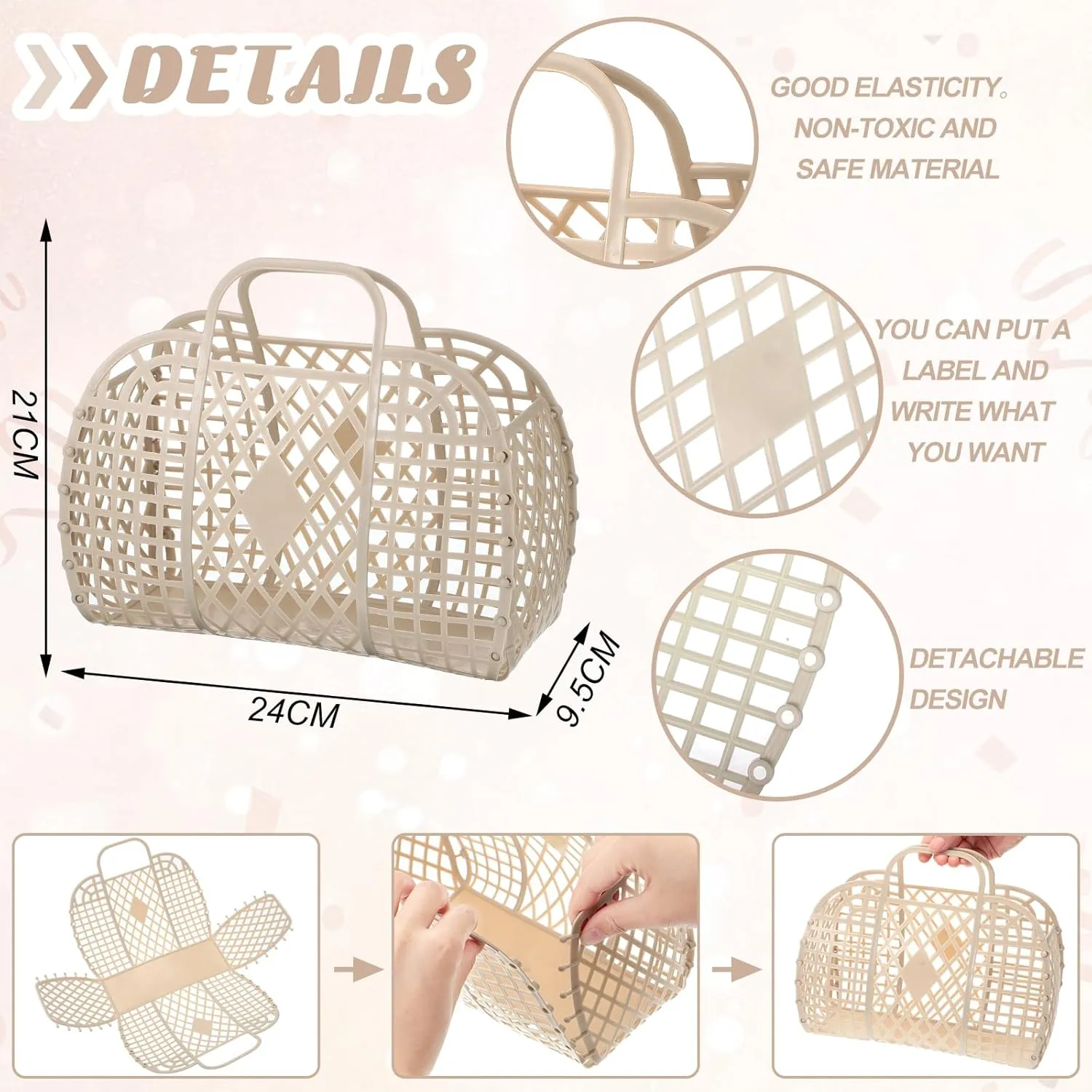 Tatuo 8 Pcs Jelly Purse Jelly Basket Beach Bags Reusable Handbags Plastic Easter Egg Basket for Women Girls kid