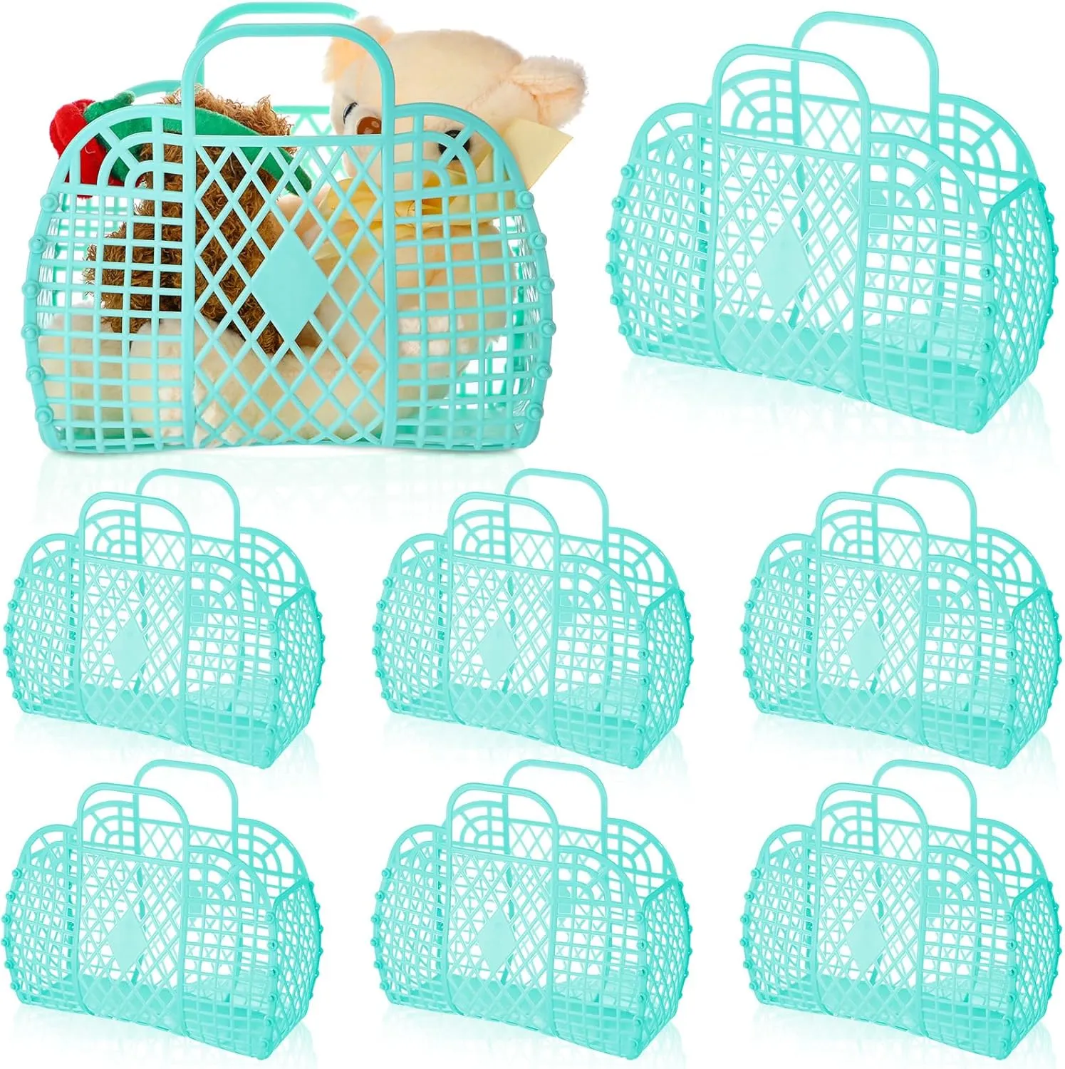 Tatuo 8 Pcs Jelly Purse Jelly Basket Beach Bags Reusable Handbags Plastic Easter Egg Basket for Women Girls kid