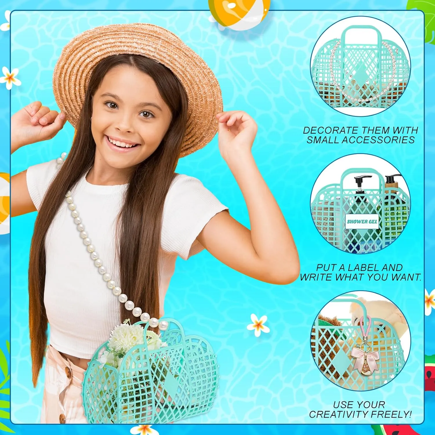 Tatuo 8 Pcs Jelly Purse Jelly Basket Beach Bags Reusable Handbags Plastic Easter Egg Basket for Women Girls kid