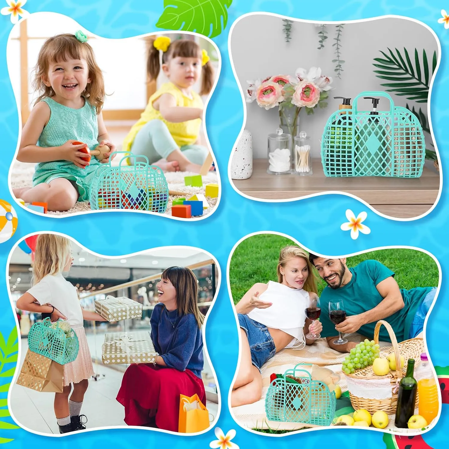 Tatuo 8 Pcs Jelly Purse Jelly Basket Beach Bags Reusable Handbags Plastic Easter Egg Basket for Women Girls kid