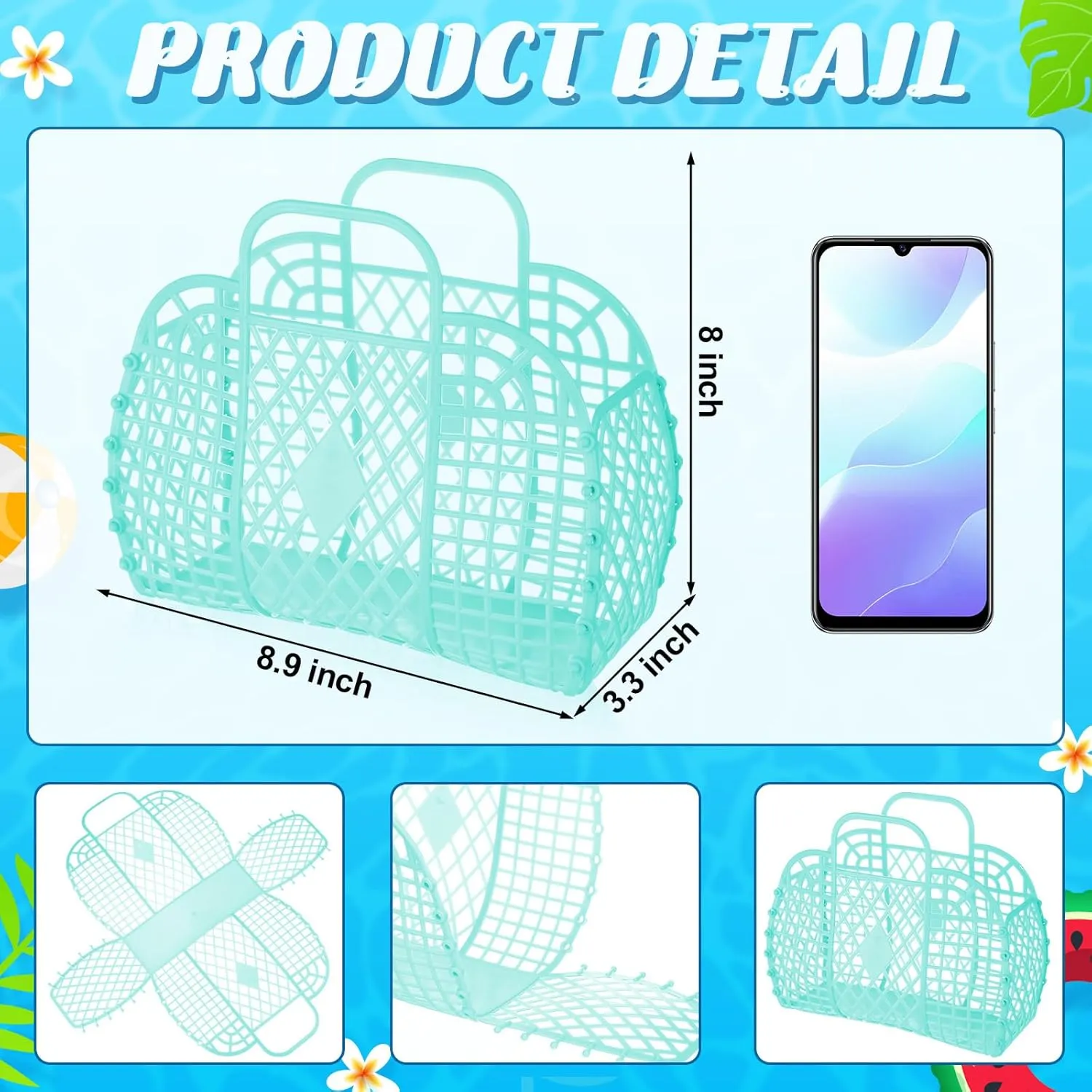 Tatuo 8 Pcs Jelly Purse Jelly Basket Beach Bags Reusable Handbags Plastic Easter Egg Basket for Women Girls kid