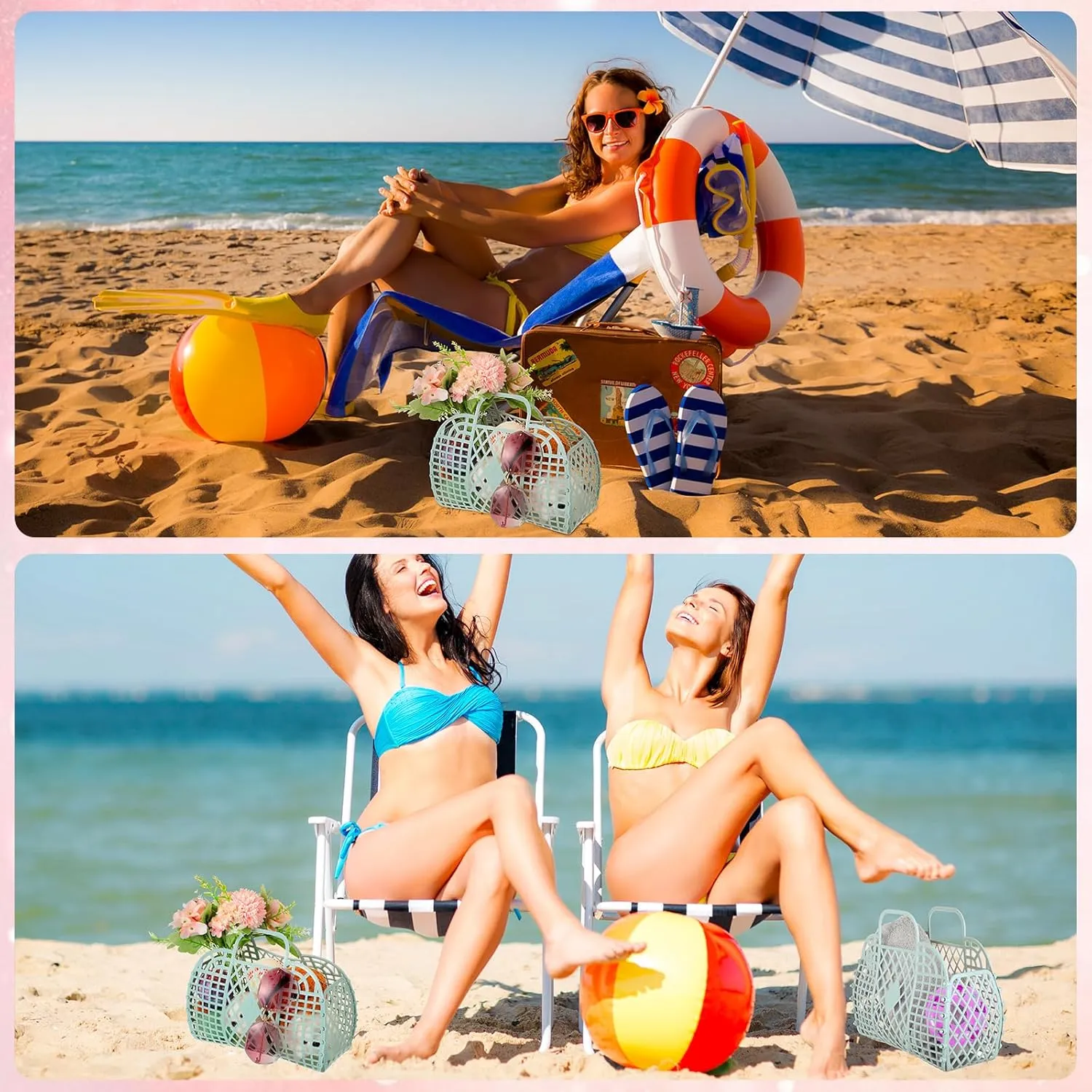 Tatuo 8 Pcs Jelly Purse Jelly Basket Beach Bags Reusable Handbags Plastic Easter Egg Basket for Women Girls kid