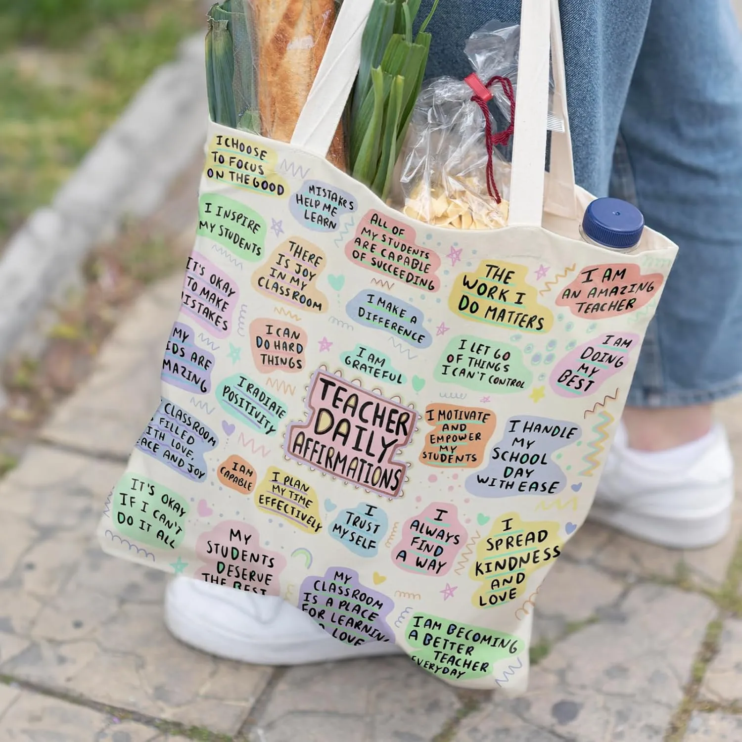 Teacher Canvas Tote Bag - Teacher Appreciation Gifts for Work, Aesthetic Tote Bag, Reusable Grocery Bags for Women