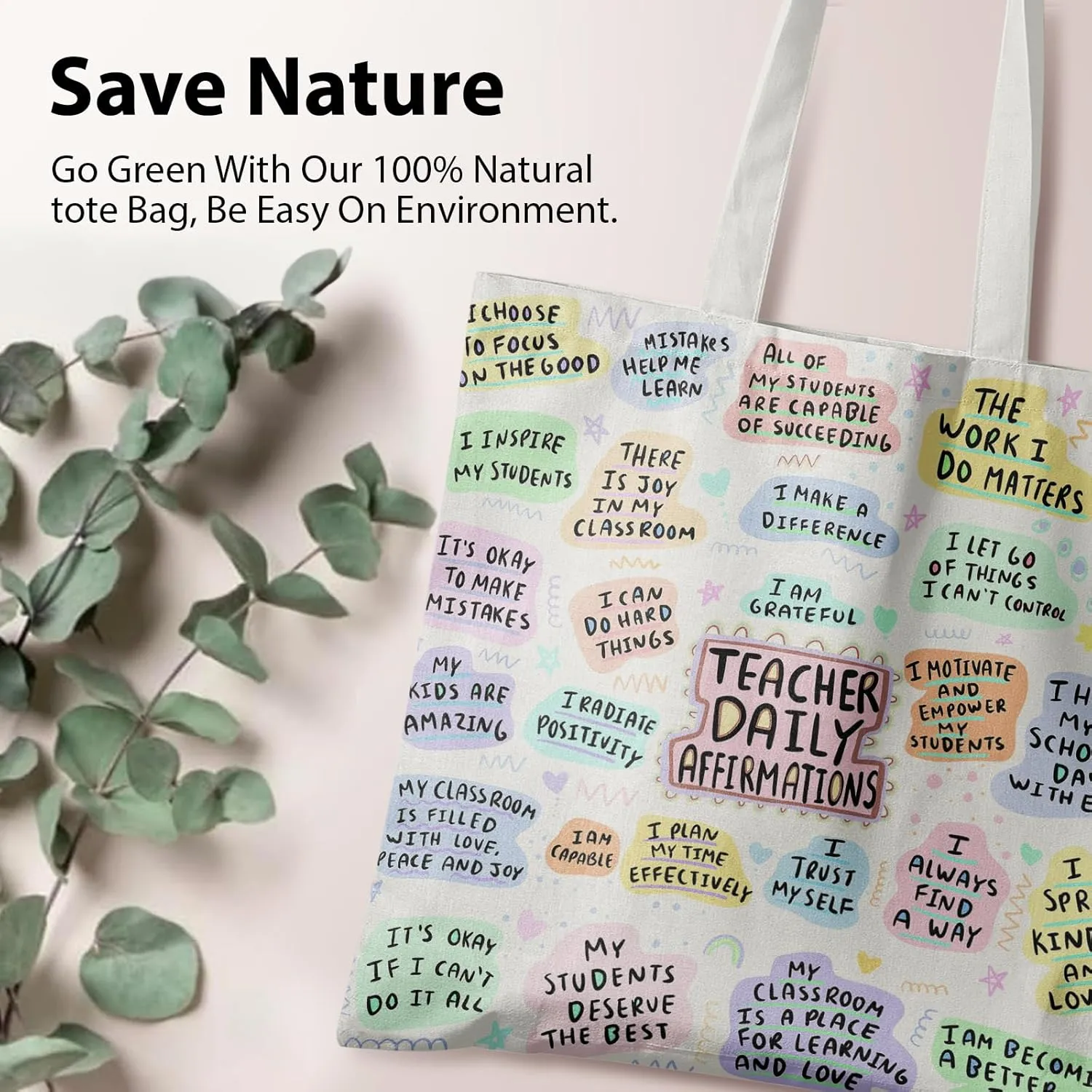 Teacher Canvas Tote Bag - Teacher Appreciation Gifts for Work, Aesthetic Tote Bag, Reusable Grocery Bags for Women