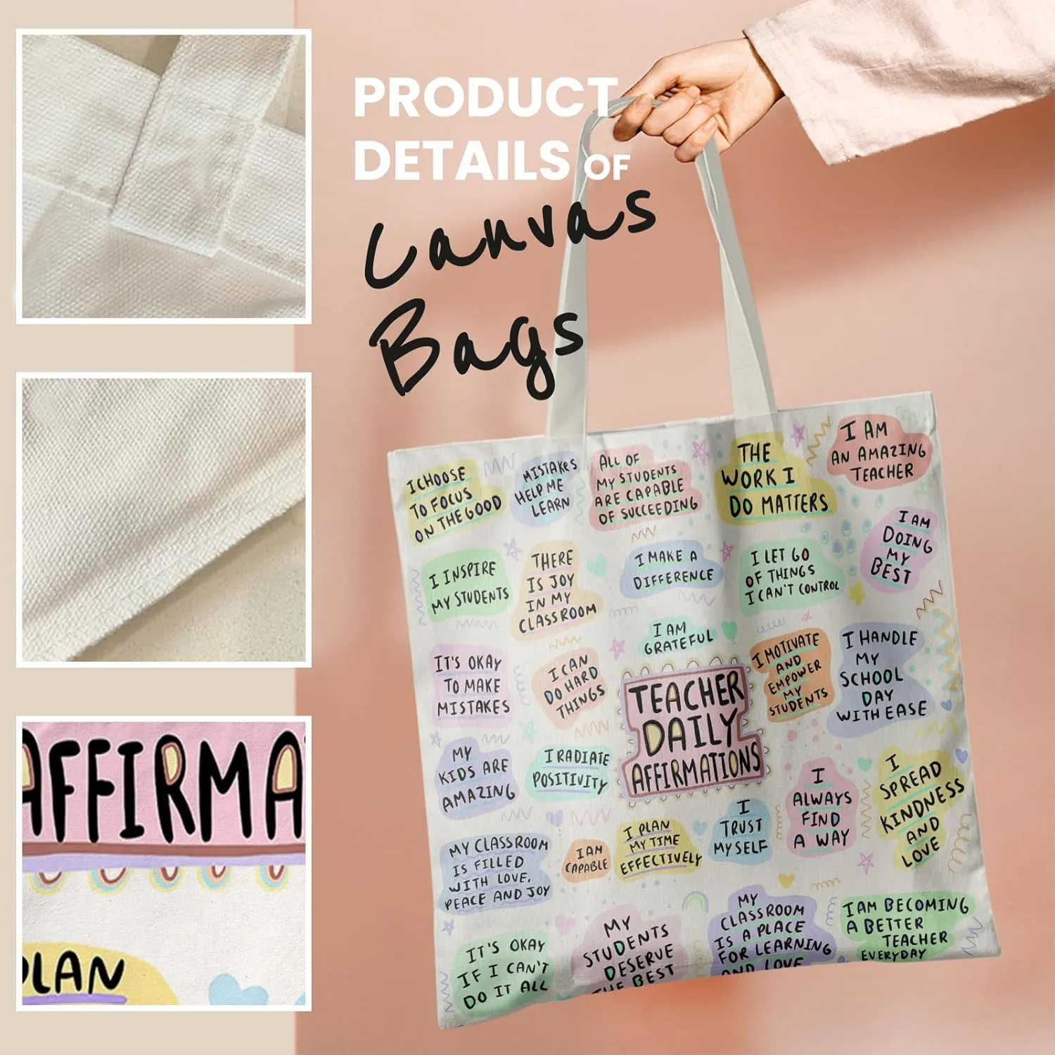 Teacher Canvas Tote Bag - Teacher Appreciation Gifts for Work, Aesthetic Tote Bag, Reusable Grocery Bags for Women