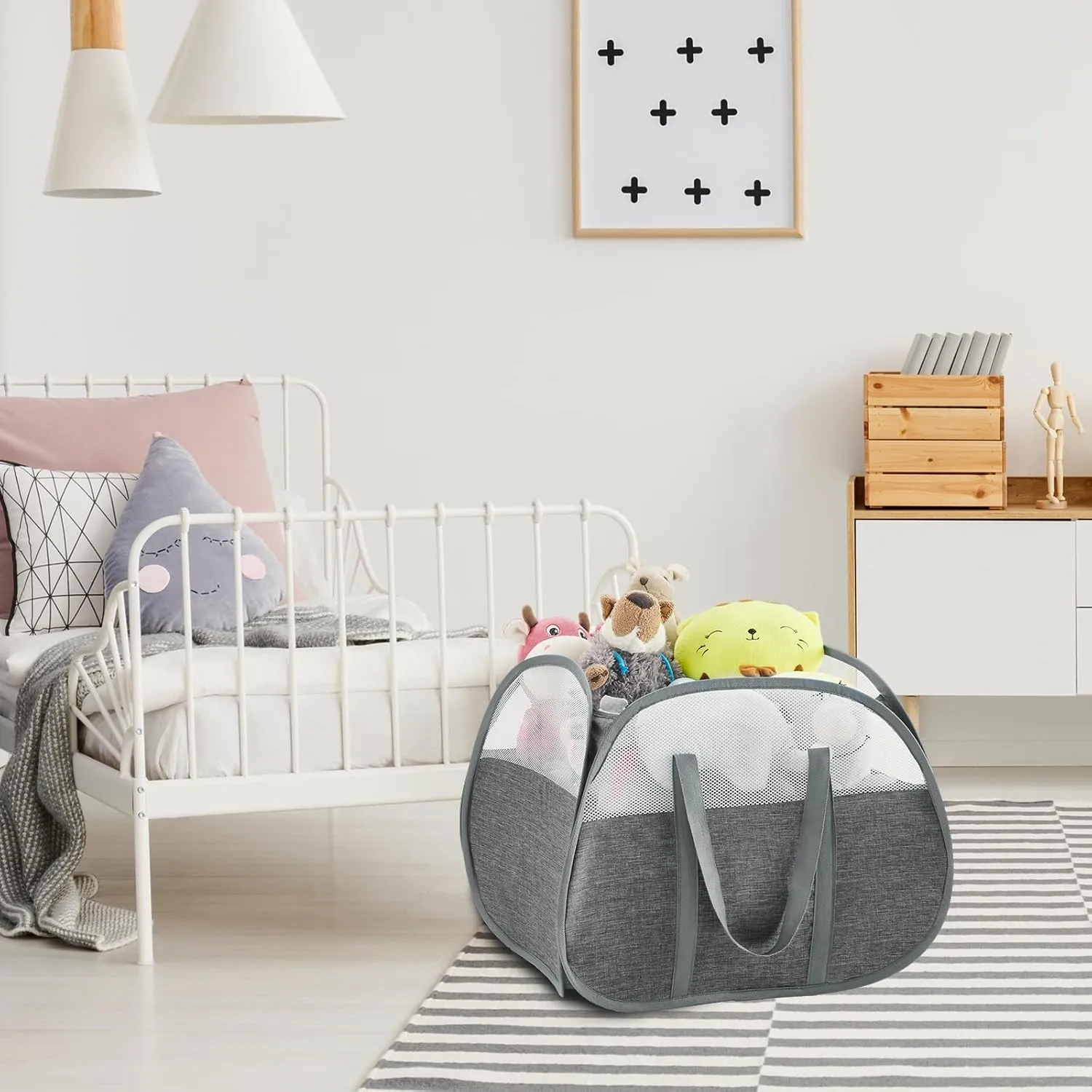TECHMILLY Pop Up Foldable Laundry Basket, 90L Large Capacity Square & Tear Proof Laundry Hamper with Reinforced Handles for Dirty Clothes Storage in Dorm, Laundry Room, Bathroom, Grey(Fabric), 2 Pack