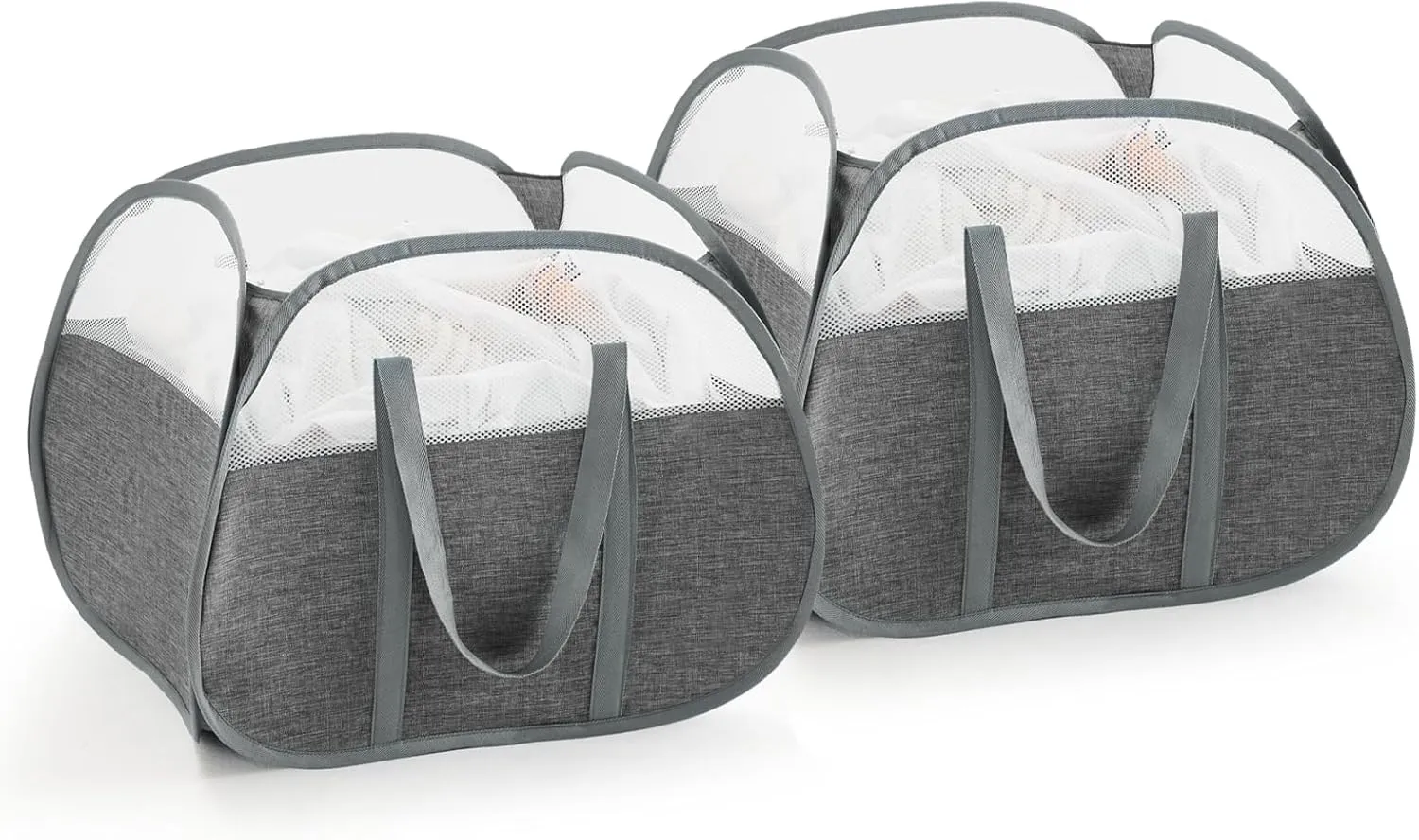 TECHMILLY Pop Up Foldable Laundry Basket, 90L Large Capacity Square & Tear Proof Laundry Hamper with Reinforced Handles for Dirty Clothes Storage in Dorm, Laundry Room, Bathroom, Grey(Fabric), 2 Pack