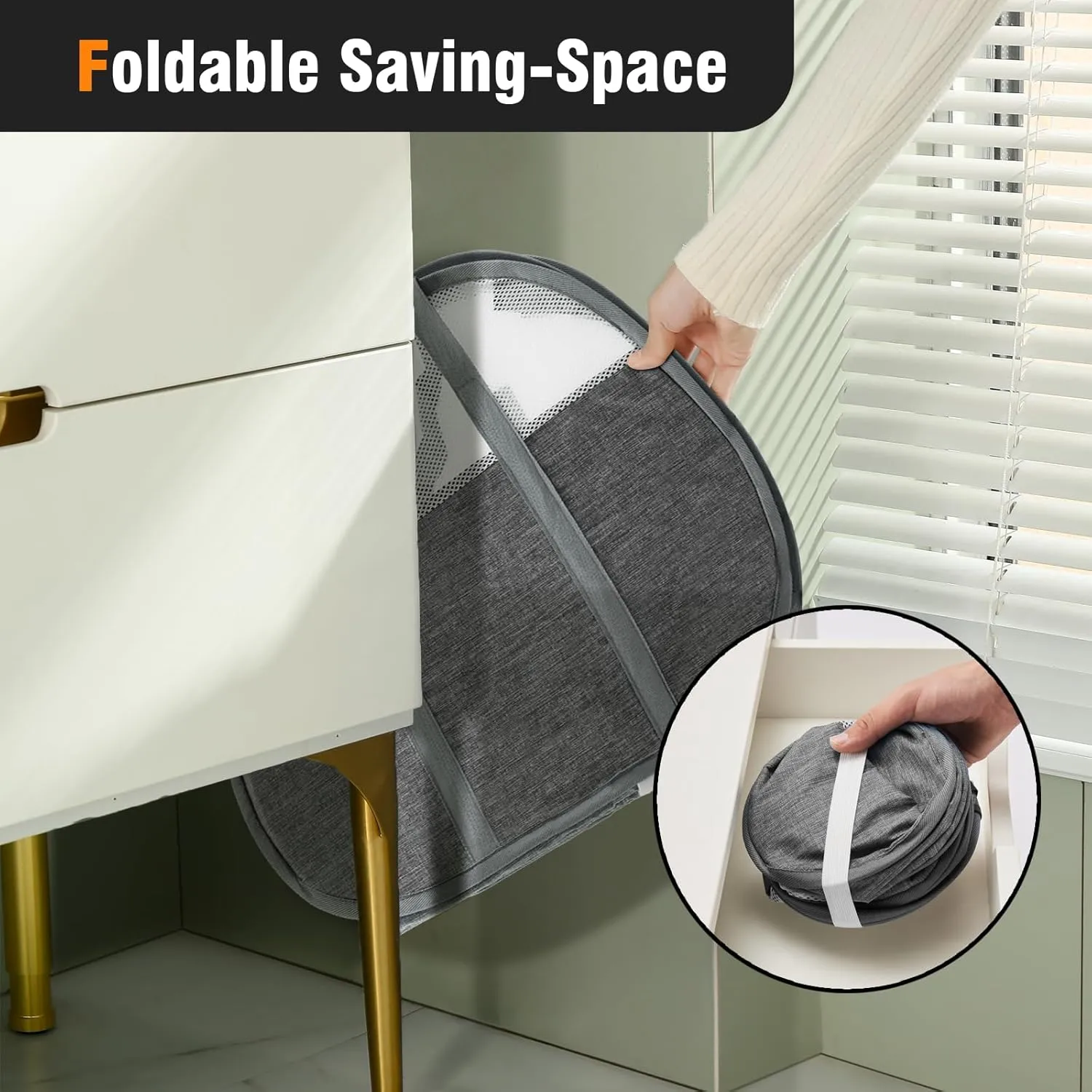 TECHMILLY Pop Up Foldable Laundry Basket, 90L Large Capacity Square & Tear Proof Laundry Hamper with Reinforced Handles for Dirty Clothes Storage in Dorm, Laundry Room, Bathroom, Grey(Fabric), 2 Pack