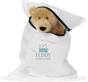 Teddy Needs A Bath! Premium Quality Washer Bag/Dryer Bag, Laundry Bag for Toys, Dolls, Plush Animals and Delicate Clothes, Suitable for Washer and Dryers, (10” x 15”) - 100% Cotton - Small