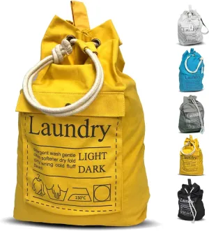 Teeo - Laundry Bag - Dorm Room Essentials - Travel Laundry Bags - College Essentials - Backpack Large Spacious 25”X20” Drawstring 100% Sturdy Cotton Canvas, Hamper Storage Organizer (Yellow)