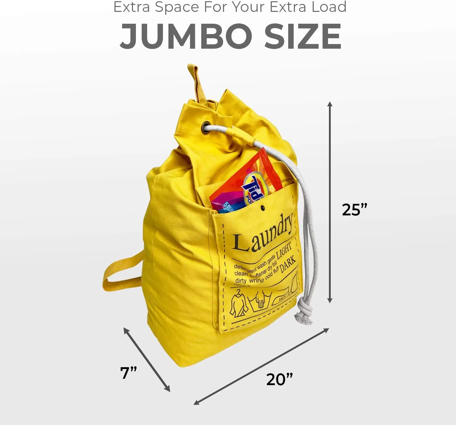 Teeo - Laundry Bag - Dorm Room Essentials - Travel Laundry Bags - College Essentials - Backpack Large Spacious 25”X20” Drawstring 100% Sturdy Cotton Canvas, Hamper Storage Organizer (Yellow)