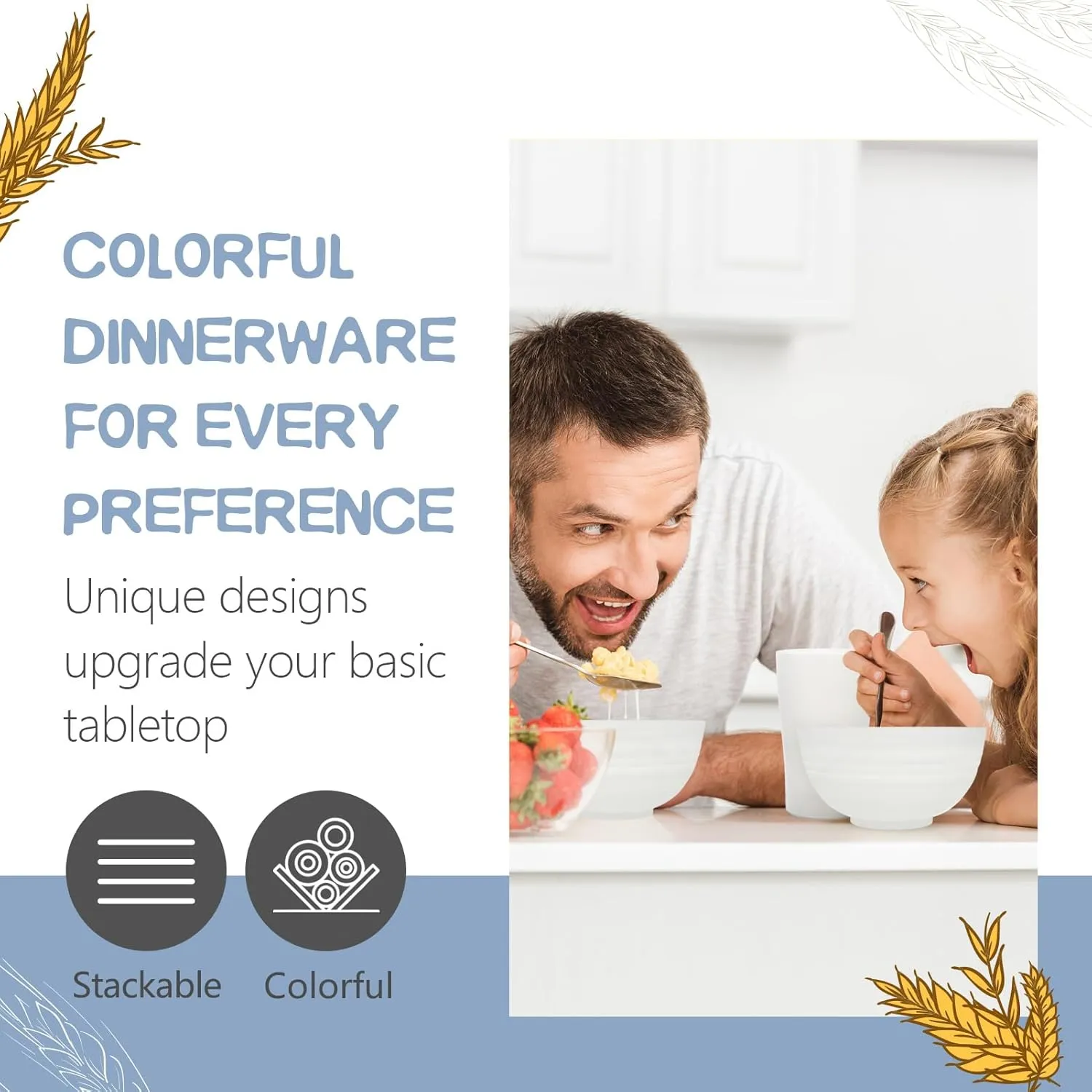 Teivio 32-Piece Kitchen Plastic Wheat Straw Dinnerware Set, Service for 8, Dinner Plates, Dessert Plate, Cereal Bowls, Cups, Unbreakable Colorful Plastic Outdoor Camping Dishes,Clear