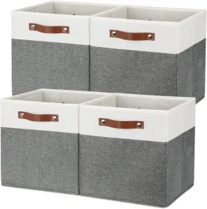 Temary Storage Cubes 12×12 Fabric Cube Storage Bins Foldable Storage Baskets with Handles, Decorative Storage Boxes for Organizing, Home, Office, Nursery, Shelf, Closet (White & Grey, 12 x 12 x 12)
