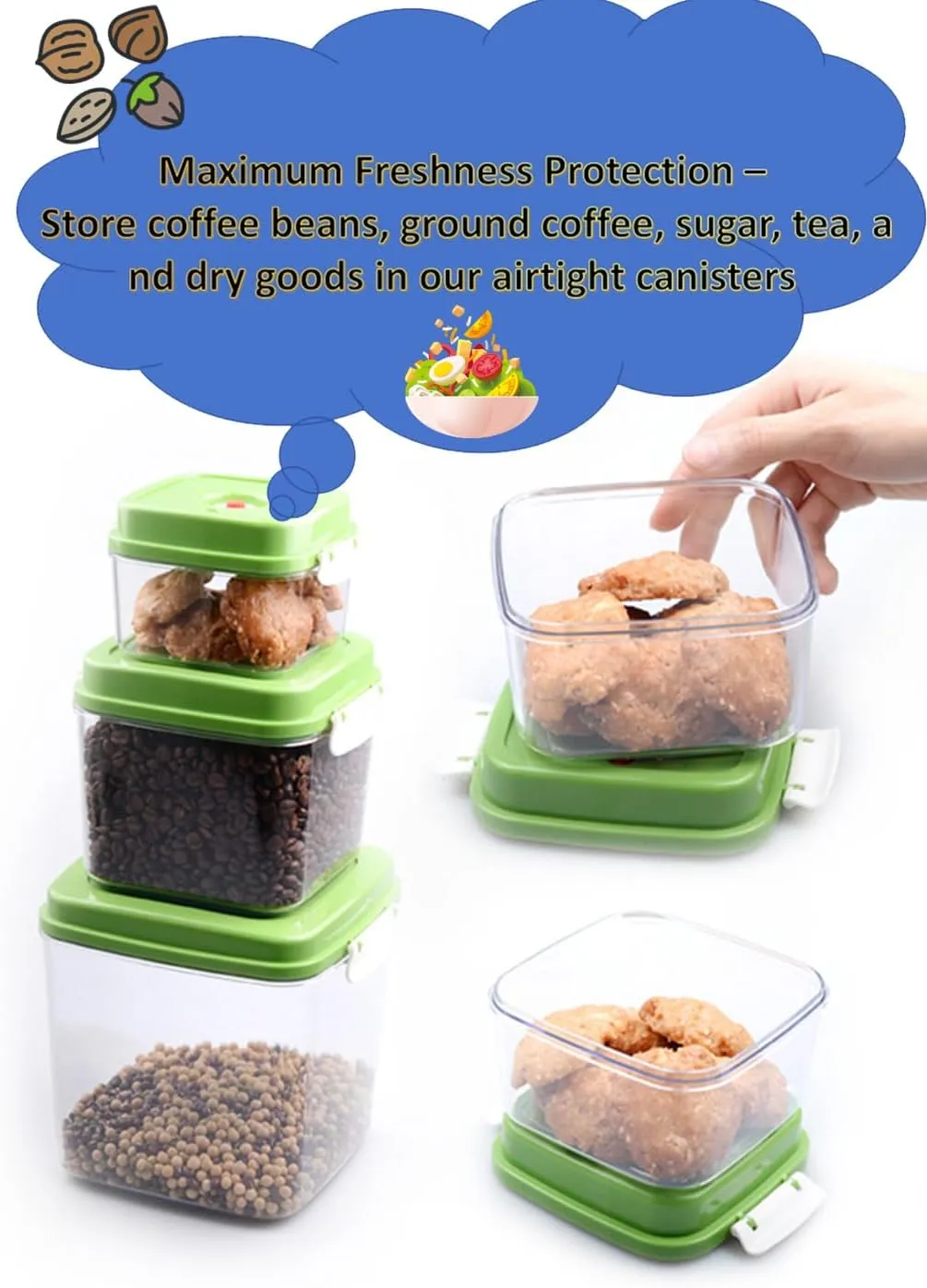 TFORESTER Vacuum Canister Set for Coffee, Tea, Dry Goods – 500ml 1200ml 3000ml Containers with Manual Pump&Time Chart – Food Storage,Bar Essentials, Espresso, Bulk Ground